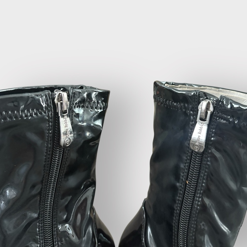 Cape Robbin Black Faux Patent Leather Booties with Perspex Lucite Heel - Glossy - Picture 5 of 8
